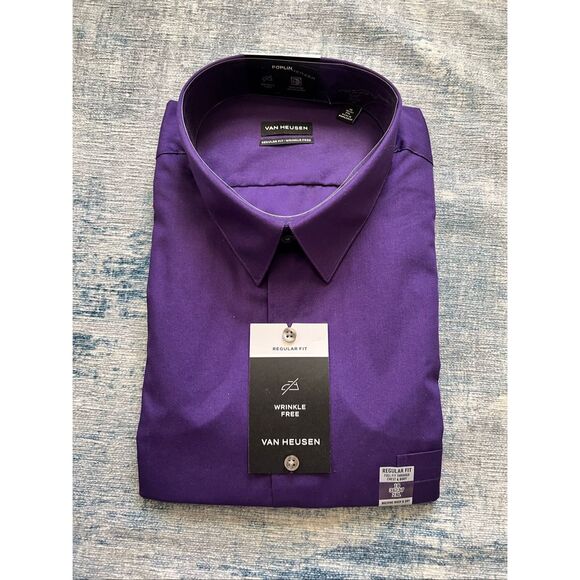 New! Van Heusen Purple Regular Wrinkle Free Poplin Dress Shirt 18 36 / 37 2XL - Picture 1 of 6